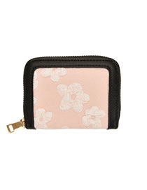 Fashion Pink Pu Canvas Embroidered Flower Card Holder