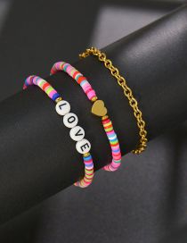 Fashion Gold Colorful Ceramic Beaded Heart Alphabet Beads Bracelet Set