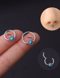 Fashion Silver Stainless Steel Inlaid Blue Pine Pierced Nose Ring