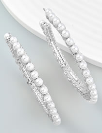 Fashion Silver Alloy Set Pearl Round Earrings