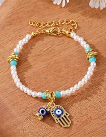 Fashion Two Gold Pendants With White And Green Beads Resin Beaded Eye Bracelet