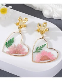 Fashion Pink Heart Alloy Dried Flower Love Flower Stud Earrings