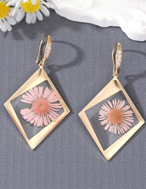 Fashion Pink Preserved Flower Geometric Diamond Stud Earrings