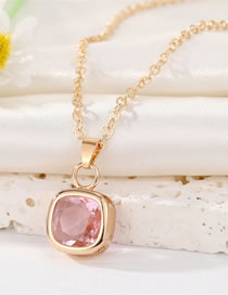 Fashion Pink Square Necklace Geometric Square Crystal Necklace