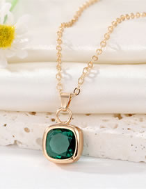 Fashion Green Square Necklace Geometric Square Crystal Necklace