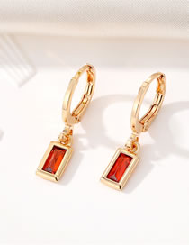 Fashion Red Gem Earrings Alloy Set Square Diamond Earrings