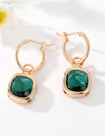 Fashion Dark Green Gemstone Earrings Alloy Square Treasure Earrings