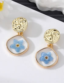 Fashion Diamond Blue Flower 2 Resin Dried Flower Polygon Stud Earrings