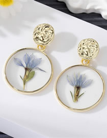 Fashion Round Blue Flower 3 Resin Dried Flower Round Stud Earrings