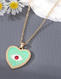Fashion Green Heart Alloy Diamond Drop Oil Love Eye Necklace