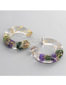Fashion Green Acrylic Dried Flower C-shaped Earrings