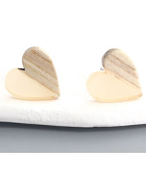 Fashion Primary Color Love Resin Wood Stitching Heart Stud Earrings