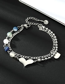Fashion Heart Bracelet Titanium Steel Glass Bead Splicing Chain Heart Bracelet