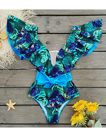 Fashion Leaf Print Polyester Print Ruffle One-piece Swimsuit