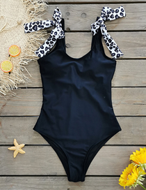 Fashion Black Polyester Tie One Piece Swimsuit