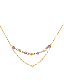 Fashion Gold Titanium Amethyst Bead Double Layer Necklace