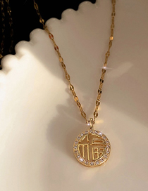 Fashion Gold Titanium Steel Round Plate Blessing Necklace
