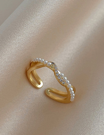 Fashion Gold Geometric Zirconium Pearl Knotted Wrap Open Ring