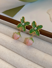Fashion Green Pearl Flower Stud Earrings