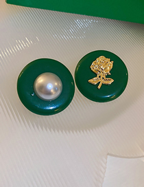 Fashion Green Geometric Rose Pearl Acrylic Round Stud Earrings