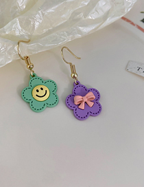 Fashion Ear Hook--purple Alloy Smiley Bow Flower Asymmetric Stud Earrings