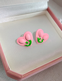 Fashion Pink Love Tulip Stud Earrings