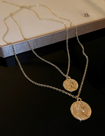 Fashion Gold Metal Double Round Medal Portrait Necklace