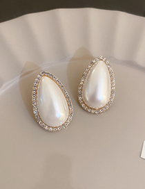 Fashion 5# Water Drop Geometric Diamond Drop Pearl Stud Earrings