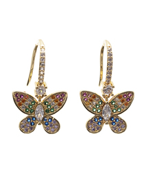 Fashion With Diamond Bronze Zirconium Butterfly Stud Earrings