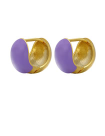 Fashion 1 Pair Of Golden Light Purple Copper Drop Oil Ball Earrings