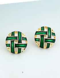 Fashion Green Metal Drip Check Button Stud Earrings