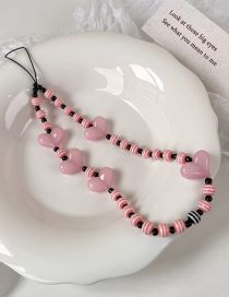 Fashion Pink Plastic Striped Beads Heart Beaded Phone Chain