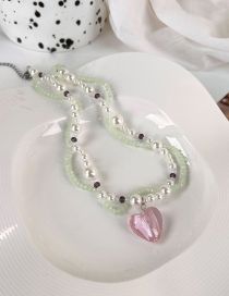 Fashion Color Pearl Rice Beads Beaded Love Double Necklace