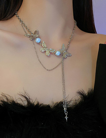 Fashion 4# Necklace--silver Irregular Chain Moonlight Crystal Tassel Necklace