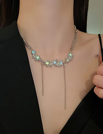 Fashion 6#silver-tassel Irregular Chain Moonlight Crystal Tassel Necklace