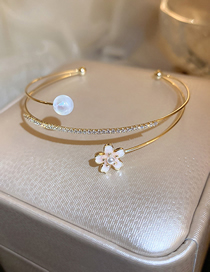 Fashion Gold Bronze Zirconium Mermaid Pearl Flower Open Bracelet