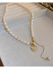 Fashion Necklace - Gold (freshwater Pearl) Geometric Zirconium Heart Pearl Necklace