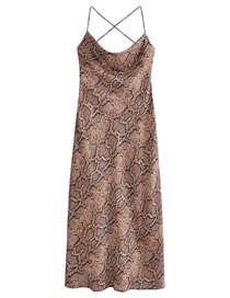 Fashion Serpentine Snake Print Drop Collar Cross-back Dress