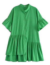 Fashion Green Polyester Breasted Layered Dress