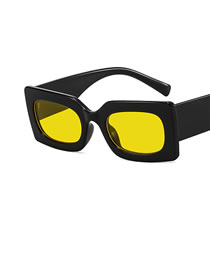 Fashion Bright Black And Yellow Flakes Pc Square Small Frame Sunglasses