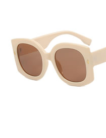Fashion Beige Tea Tablets Rice Nail Large Frame Sunglasses