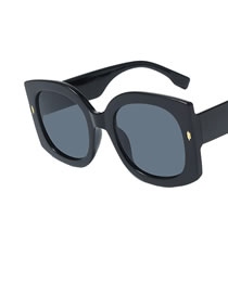 Fashion Bright Black All Grey Rice Nail Large Frame Sunglasses