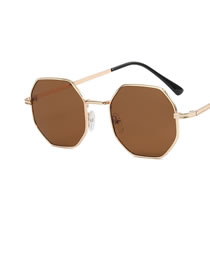 Fashion Gold Frame Tea Tablets Metal Polygon Sunglasses