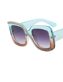 Fashion Upper Blue And Lower Tea Double Grey Pc Diamond Large Square Frame Sunglasses