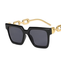 Fashion Bright Black And Gray Metal Large Frame Square Cutout Sunglasses