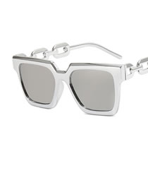 Fashion Silver Frame White Mercury Metal Large Frame Square Cutout Sunglasses