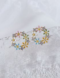 Fashion Color Bronze Diamond Drop Oil Flower Round Stud Earrings