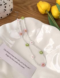 Fashion Color Rice Beaded Beaded Braided Flower Necklace