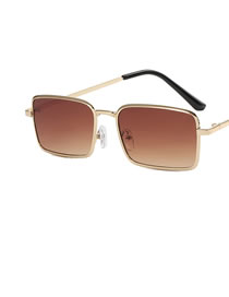 Fashion Gold Frame Double Tea Metal Small Frame Square Sunglasses