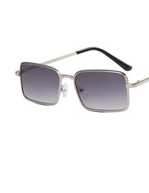 Fashion Silver Frame Double Grey Metal Small Frame Square Sunglasses